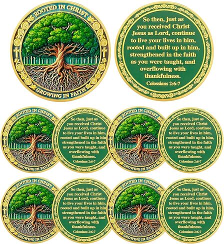 ASmileIndeep 10Pcs Tree of Life Faith Christian Challenge Coin – Rooted in Christ Coin Bible Verse Colossians 2:6-7 Jesus Religious Token - Faith Strength Good Luck Christian Inspirational Gift (B) in Saudi Arabia