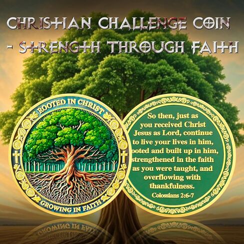 ASmileIndeep 10Pcs Tree of Life Faith Christian Challenge Coin – Rooted in Christ Coin Bible Verse Colossians 2:6-7 Jesus Religious Token - Faith Strength Good Luck Christian Inspirational Gift (B) in Saudi Arabia