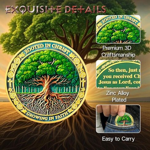 ASmileIndeep 10Pcs Tree of Life Faith Christian Challenge Coin – Rooted in Christ Coin Bible Verse Colossians 2:6-7 Jesus Religious Token - Faith Strength Good Luck Christian Inspirational Gift (B) in Saudi Arabia