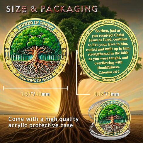 ASmileIndeep 10Pcs Tree of Life Faith Christian Challenge Coin – Rooted in Christ Coin Bible Verse Colossians 2:6-7 Jesus Religious Token - Faith Strength Good Luck Christian Inspirational Gift (B) in Saudi Arabia