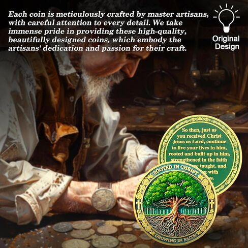 ASmileIndeep 10Pcs Tree of Life Faith Christian Challenge Coin – Rooted in Christ Coin Bible Verse Colossians 2:6-7 Jesus Religious Token - Faith Strength Good Luck Christian Inspirational Gift (B) in Saudi Arabia