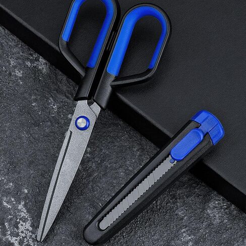 Multipurpose 2-in-1, Office Scissors with Comfort Grip Handles, 7" Sharp Scissors for Office, Home, School, Crafts and Sewing, Non-Stick, Blue & Black in Saudi Arabia