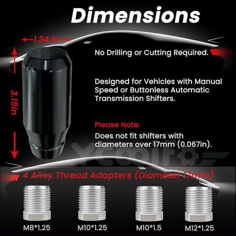 Weighted Shift Knob for Automatic and Speed Manual Cars, 3.15" Stick Shifter Snobs, with 4 Alloy Adapters M8 M10 M12 x 1.25, M10x1.5 (Black) in Saudi Arabia