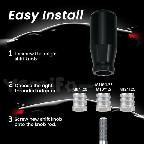 Weighted Shift Knob for Automatic and Speed Manual Cars, 3.15" Stick Shifter Snobs, with 4 Alloy Adapters M8 M10 M12 x 1.25, M10x1.5 (Black) in Saudi Arabia