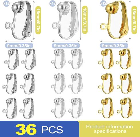 36Pcs Clip on Earring Converter, Brass Earring Converters Pierced to Clip, Secure Earring Clips for Non Pierced Ears, Findings Backs for Jewelry Making DIY, Gold & Silver in Saudi Arabia