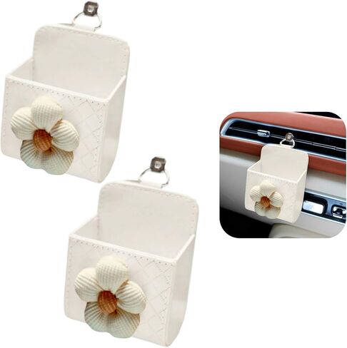 2PCS Car Air Outlet Storage Stylish Car Vent Storage Pocket with Floral Leather Organizer for Dashboard Air Vent Mounted Compact Pouch Box with Hook in Saudi Arabia
