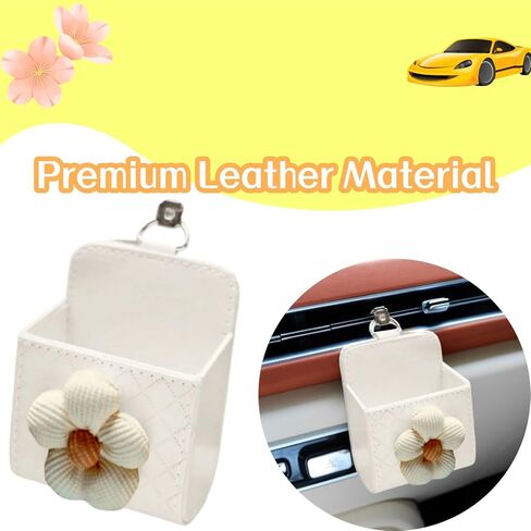 2PCS Car Air Outlet Storage Stylish Car Vent Storage Pocket with Floral Leather Organizer for Dashboard Air Vent Mounted Compact Pouch Box with Hook in Saudi Arabia