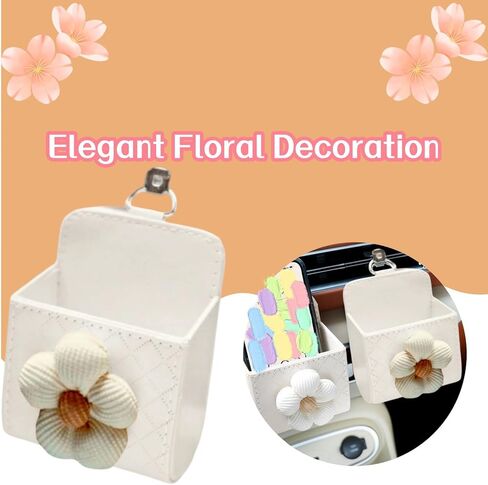 2PCS Car Air Outlet Storage Stylish Car Vent Storage Pocket with Floral Leather Organizer for Dashboard Air Vent Mounted Compact Pouch Box with Hook in Saudi Arabia