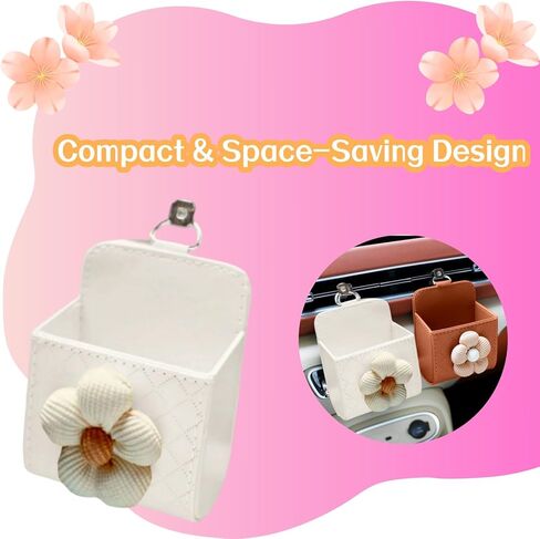 2PCS Car Air Outlet Storage Stylish Car Vent Storage Pocket with Floral Leather Organizer for Dashboard Air Vent Mounted Compact Pouch Box with Hook in Saudi Arabia