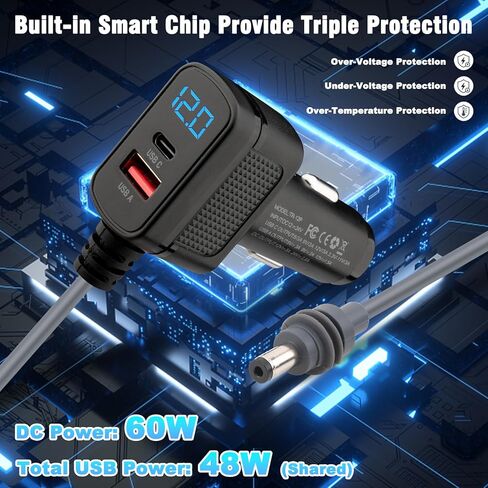 Starlink Mini Cable 10FT, 3 in 1 Starlink Mini Car Charger DC Power Cable + Cigarette Lighter Adapter 12V-24V with OLED Display, 18WAG USB C PD 36W and USB A 18W Ports for Trucks, Cars, RVs in Saudi Arabia