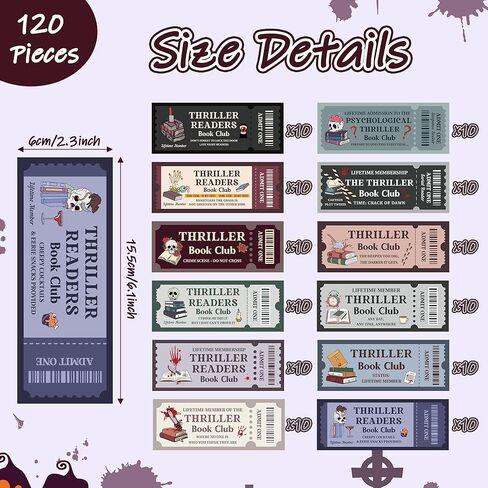 Laffact Halloween Thriller Book Club Bookmarks - 120 Horror Ticket Style Reading Tracker, Double-Sided Page Marker, Thanksgiving Christmas Birthday Bookish Gifts for Book Lover Rewards School Library in Saudi Arabia