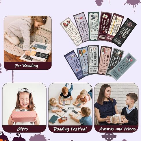 Laffact Halloween Thriller Book Club Bookmarks - 120 Horror Ticket Style Reading Tracker, Double-Sided Page Marker, Thanksgiving Christmas Birthday Bookish Gifts for Book Lover Rewards School Library in Saudi Arabia