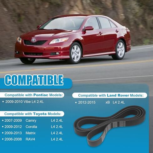 حزام محرك سيربنتين متوافق مع Toyota Camry 2007-2009، RAV4 2006-2008، Corolla 2009-2012، Matrix 09-2013 & Scion xB 12-2015، Pontiac Vibe 09-2010 L4 2.4L حزام أوتوماتيكي 7PK1905 in Kuwait