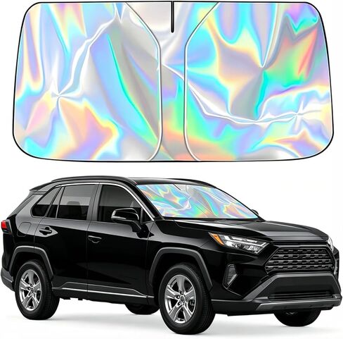 Car Windshield Sun Shade Upgraded, Foldable Laser Titanium Silver Front Window Shield Blocker Screen Visor Protector Cover, Keeps Vehicle Cool, Universal for Cars, SUVs, Trucks (57"x32") in Saudi Arabia