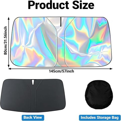 Car Windshield Sun Shade Upgraded, Foldable Laser Titanium Silver Front Window Shield Blocker Screen Visor Protector Cover, Keeps Vehicle Cool, Universal for Cars, SUVs, Trucks (57"x32") in Saudi Arabia