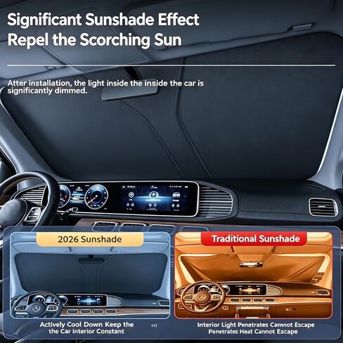 Car Windshield Sun Shade Upgraded, Foldable Laser Titanium Silver Front Window Shield Blocker Screen Visor Protector Cover, Keeps Vehicle Cool, Universal for Cars, SUVs, Trucks (57"x32") in Saudi Arabia