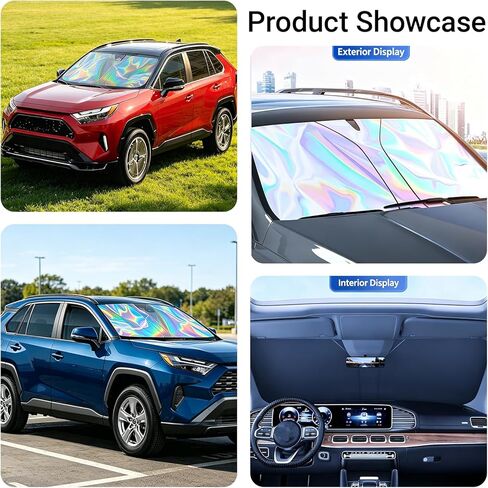 Car Windshield Sun Shade Upgraded, Foldable Laser Titanium Silver Front Window Shield Blocker Screen Visor Protector Cover, Keeps Vehicle Cool, Universal for Cars, SUVs, Trucks (57"x32") in Saudi Arabia