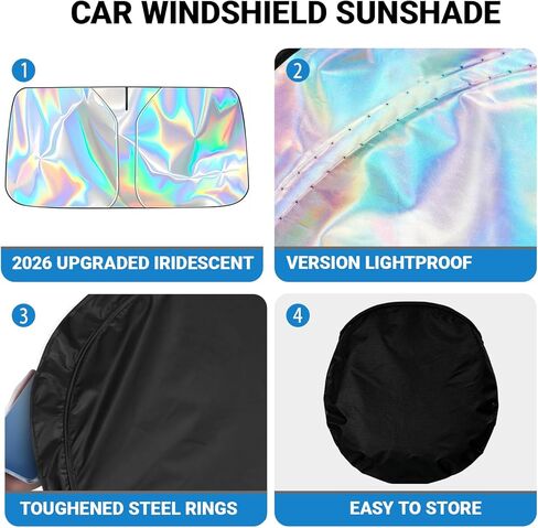 Car Windshield Sun Shade Upgraded, Foldable Laser Titanium Silver Front Window Shield Blocker Screen Visor Protector Cover, Keeps Vehicle Cool, Universal for Cars, SUVs, Trucks (57"x32") in Saudi Arabia