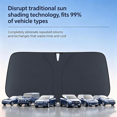 Car Windshield Sun Shade Upgraded, Foldable Laser Titanium Silver Front Window Shield Blocker Screen Visor Protector Cover, Keeps Vehicle Cool, Universal for Cars, SUVs, Trucks (57"x32") in Saudi Arabia