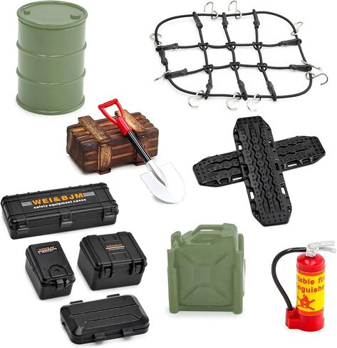 10/12PCS RC Crawler Accessories Set, 1/18 1/24 Scale Decoration Recovery Tool Kit RC Car Upgrades for 1:18/24 RC Car as Traxxas TRX-4M, Axial SCX24, FMS FCX24 (10, Black-1/18 1/24) in Saudi Arabia
