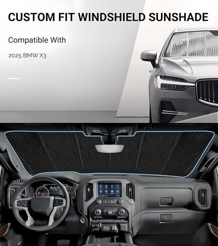مظلة الشمس للزجاج الأمامي من Pigenius لسيارة BMW X3 (G45) 2025-2026، تناسب xDrive30 M50، فضي/أسود قابل للعكس in Kuwait