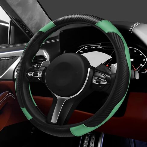 Hovom Car Steering Wheel Cover, Stylish Carbon Fiber Leather Steering Wheel Covers Protector Fits 15 Inch, Non-Slip & Comfortable, Universal Interior Car Accessories Decor (Black+Red) in Saudi Arabia