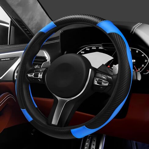 Hovom Car Steering Wheel Cover, Stylish Carbon Fiber Leather Steering Wheel Covers Protector Fits 15 Inch, Non-Slip & Comfortable, Universal Interior Car Accessories Decor (Black+Red) in Saudi Arabia