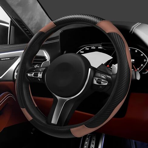 Hovom Car Steering Wheel Cover, Stylish Carbon Fiber Leather Steering Wheel Covers Protector Fits 15 Inch, Non-Slip & Comfortable, Universal Interior Car Accessories Decor (Black+Red) in Saudi Arabia