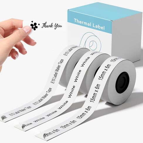 3 Rolls Compatible with SUPVAN E10 E11 Bluetooth Label Maker Tape, White,Continous 0.59in x 19.68ft(15mmx6m),Thermal Laminated Label Paper, Self-Adhesive Multipurpose Labeling Tape in Kuwait