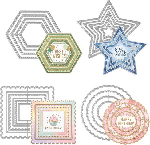 4 Sets Metal Cutting Dies, Assorted Shapes Carbon Steel Embossing Dies, DIY Etched Dies for Scrapbooking Card Making Paper Crafts, Geometric Stitched Nesting Dies in Saudi Arabia