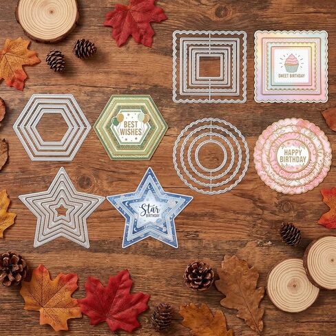 4 Sets Metal Cutting Dies, Assorted Shapes Carbon Steel Embossing Dies, DIY Etched Dies for Scrapbooking Card Making Paper Crafts, Geometric Stitched Nesting Dies in Saudi Arabia