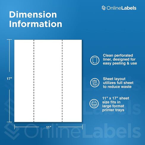 ملصقات مستطيلة مقاس 11 بوصة × 17 بوصة من OnlineLabels - دائمة، قياسية بيضاء غير لامعة - للشحن والتعبئة والتنظيم - 100 ورقة - 100 ملصق - نفث الحبر/الليزر in Kuwait