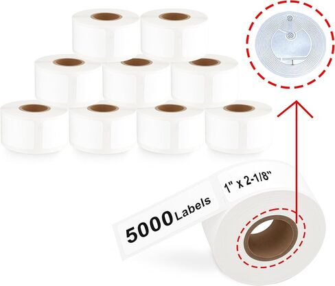 ملصقات عنوان الإرجاع الحرارية البيضاء - 10 بكرات (مع شريحة RFID)، مناسبة لـ Dymo 30336 (1 بوصة × 2-1/8 بوصة) متوافقة مع طابعات Dymo LabelWriter 550، 500 ملصق لكل لفة. in Kuwait