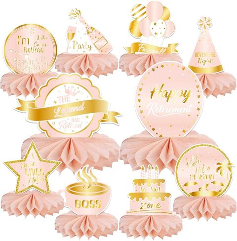 Retirement Party Table Decorations– 10 PCS Happy Retirement Honeycomb Centerpieces for Table Toppers, The Legend Has Retired Party Supplies for Farewell Retirement Party Decor(Pink Gold) in Saudi Arabia