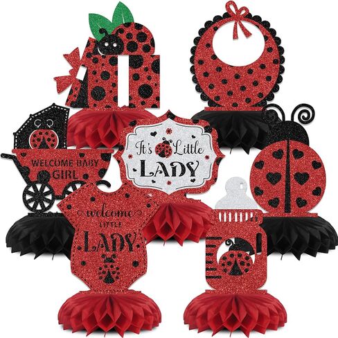 7PCS Ladybug Baby Shower Decorations Ladybug Birthday Honeycomb Centerpieces Gender Reveal Party Decoration for Girl in Saudi Arabia