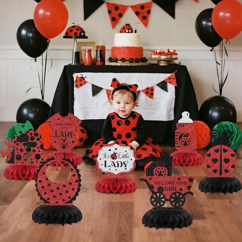 7PCS Ladybug Baby Shower Decorations Ladybug Birthday Honeycomb Centerpieces Gender Reveal Party Decoration for Girl in Saudi Arabia