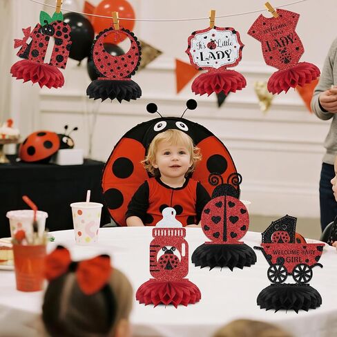 7PCS Ladybug Baby Shower Decorations Ladybug Birthday Honeycomb Centerpieces Gender Reveal Party Decoration for Girl in Saudi Arabia