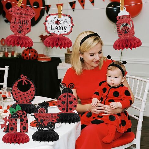 7PCS Ladybug Baby Shower Decorations Ladybug Birthday Honeycomb Centerpieces Gender Reveal Party Decoration for Girl in Saudi Arabia