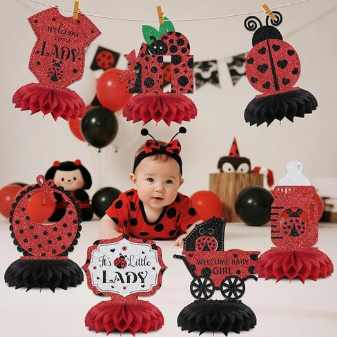 7PCS Ladybug Baby Shower Decorations Ladybug Birthday Honeycomb Centerpieces Gender Reveal Party Decoration for Girl in Saudi Arabia