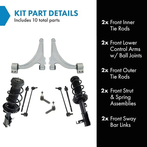 TRQ Front Steering & Suspension Kit Ball Joint Complete Strut & Coil Spring Assembly Control Arm Sway Bar Stabilizer Link Tie Rod Compatible with 2009-2013 Toyota Corolla Matrix in Saudi Arabia