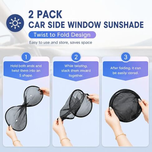 Car Window Shades, 2026 New Upgrade Car Shades for Side Windows25 X15(2 Pack), Side Window Sun Protection for Daily Commuting and Long Road Trips with Four Suction Cups, Can Blocks 99.98% UVR in Saudi Arabia