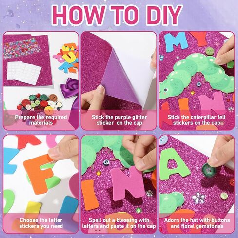 Caterpillar Theme DIY Graduation Cap Decorations Caterpillar Felt Sticker Buttons Purple Bow Glitter Alphabet Letter Number Decals for Preschool Kindergarten Pre K Grad Hat DIY Decor Party Supplies in Kuwait