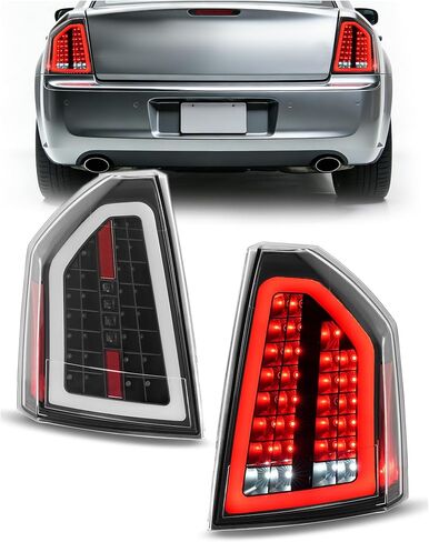 HECASA Pair LED Tail Lights Compatible with 2008-2010 Chrysler 300C Tail Rear Brake Light Lamp w/LED Tube Left&Right Side Smoke Lens Chrome Housing in Kuwait