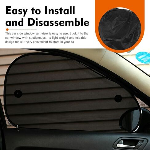 2 PCS Side Window Sun Shade, Thermal Insulation Mesh Car Window Covers, Car Sunshades with Suction Cups, Universal Blackout Cover for Most Vehicles (Black) in Saudi Arabia