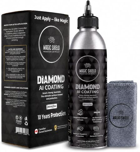 Magic Shield Diamond AI Coating Graphene Liquid Self-Levelling Technology | Restore Used Car back to New | Lasts 10 Years | High-Gloss | Hydrophobic & Scratch-Resistant | for Paint & Headlights Only in Saudi Arabia