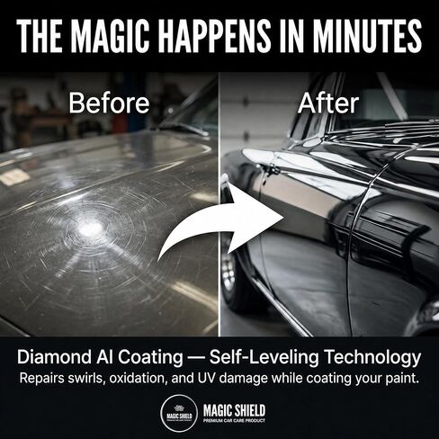 Magic Shield Diamond AI Coating Graphene Liquid Self-Levelling Technology | Restore Used Car back to New | Lasts 10 Years | High-Gloss | Hydrophobic & Scratch-Resistant | for Paint & Headlights Only in Saudi Arabia