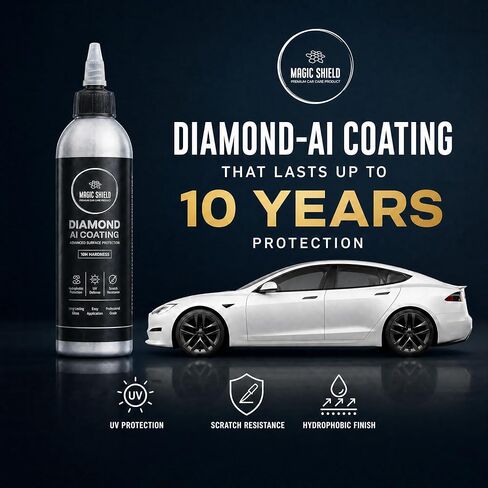 Magic Shield Diamond AI Coating Graphene Liquid Self-Levelling Technology | Restore Used Car back to New | Lasts 10 Years | High-Gloss | Hydrophobic & Scratch-Resistant | for Paint & Headlights Only in Saudi Arabia