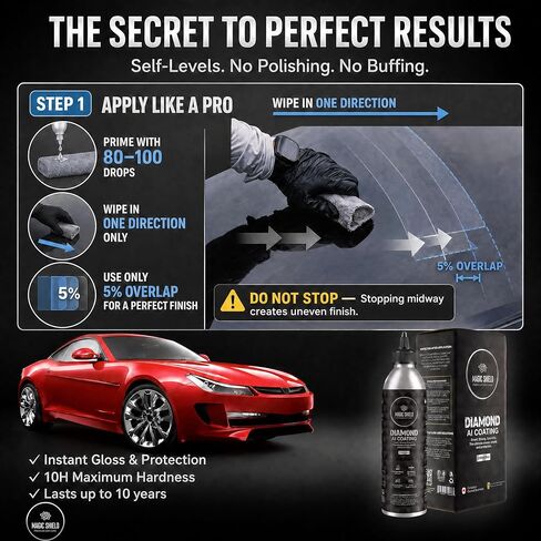 Magic Shield Diamond AI Coating Graphene Liquid Self-Levelling Technology | Restore Used Car back to New | Lasts 10 Years | High-Gloss | Hydrophobic & Scratch-Resistant | for Paint & Headlights Only in Saudi Arabia