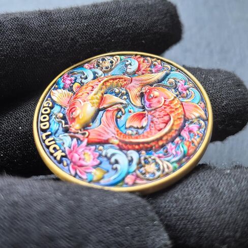 Good Luck Coin 1.57" Koi Fish Zinc Alloy with Protective Case – Feng Shui Fortune Token, Lotus Koi Pocket Charm for Graduation, New Job and Daily EDC in Saudi Arabia