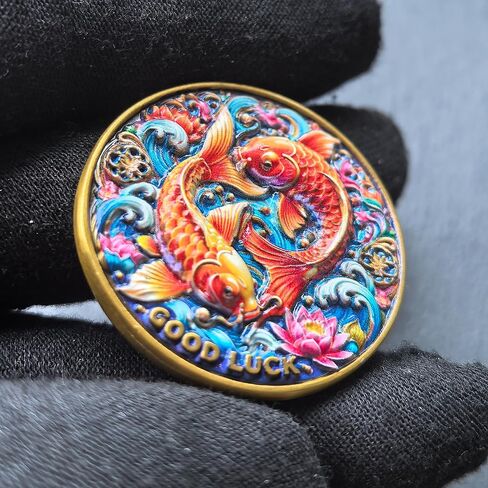Good Luck Coin 1.57" Koi Fish Zinc Alloy with Protective Case – Feng Shui Fortune Token, Lotus Koi Pocket Charm for Graduation, New Job and Daily EDC in Saudi Arabia